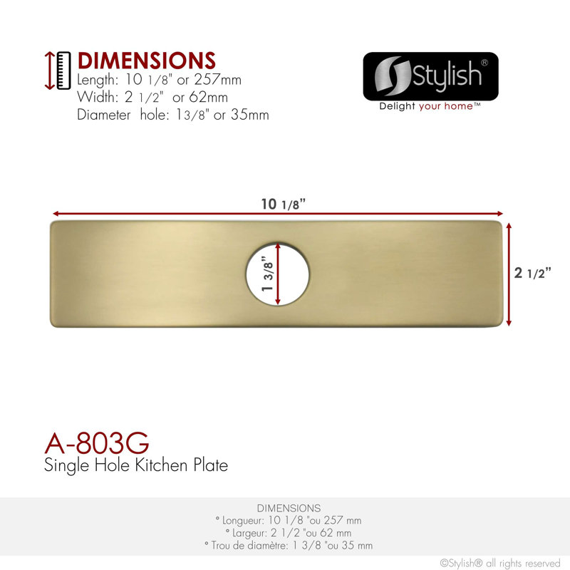 Stylish 10" Kitchen Sink Faucet Deck Plate in Brushed Gold Finish